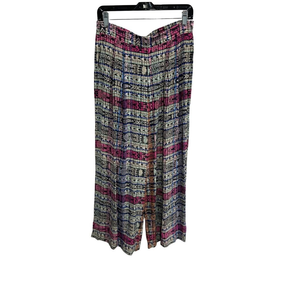 Aiko Pull On Wide Leg Pants Multicolor Sz Medium Geometric Print Relaxed Boho